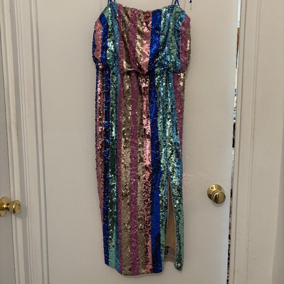 Aidan by Aidan Mattox Sequined Stripe Dress - Picture 3 of 5